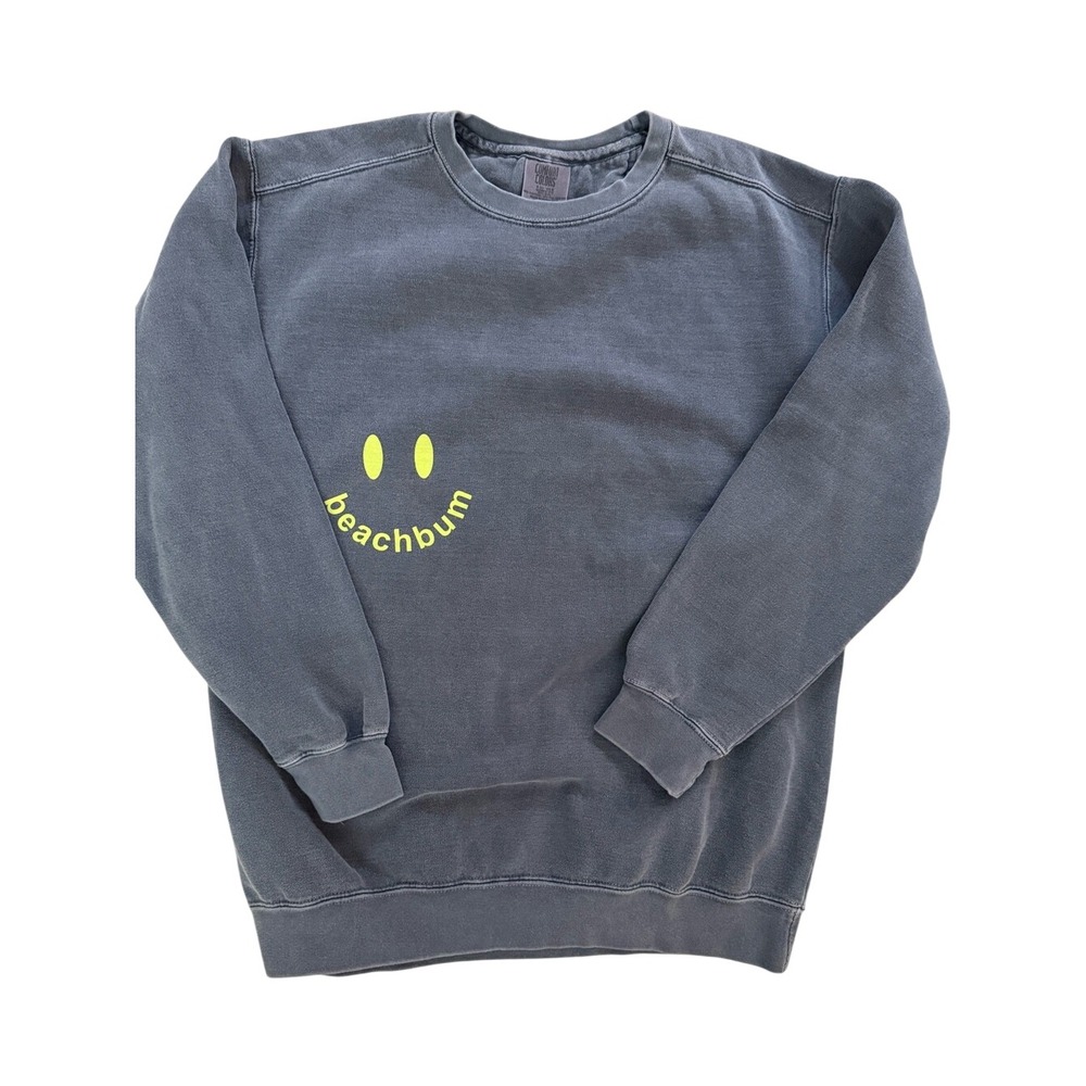 Comfort Colors Beach Bum Surf Co Graphic‎ Sweatshirt Charcoal Black Neon Medium